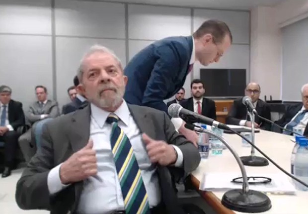 O ex-presidente Luiz Inácio Lula da Silva durante depoimento gravado ao juiz Sérgio Moro (Foto: Reprodução/Justiça Federal )