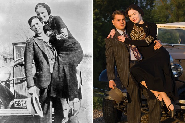 Bonnie e Clyde na vida real e na releitura do canal History (Foto: Reprodução / Divulgação)