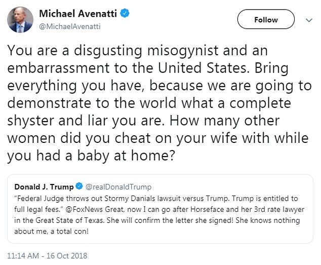 A resposta do advogado da atriz Stormy Daniels aos xingamentos de Donald Trump (Foto: Twitter)