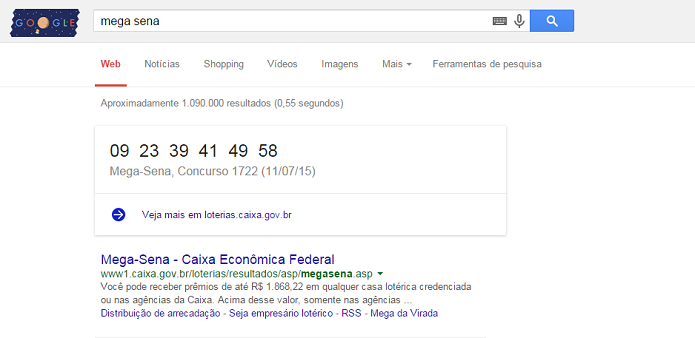Google passa a exibir os resultados das loterias da Caixa na página de busca (Foto: Felipe Alencar/TechTudo)