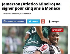 Jemerson (Atlético Mineiro) vai assinar por cinco anos com o Mônaco, diz jornal (Foto: Reprodução/L'equipe)