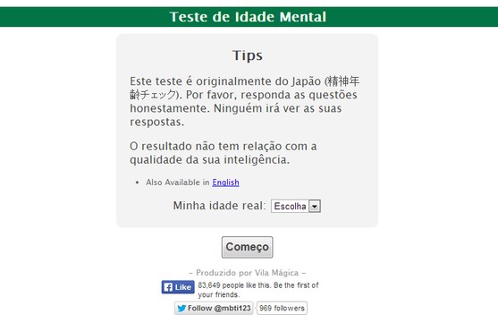 screenshot de Teste de Idade Mental