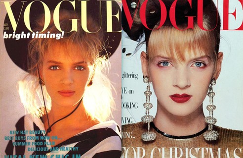 Antes de se tornar musa de Tarantino, Uma Thurman brilhou como modelo nos anos 80 e foi capa de duas edições da Vogue britânica       
