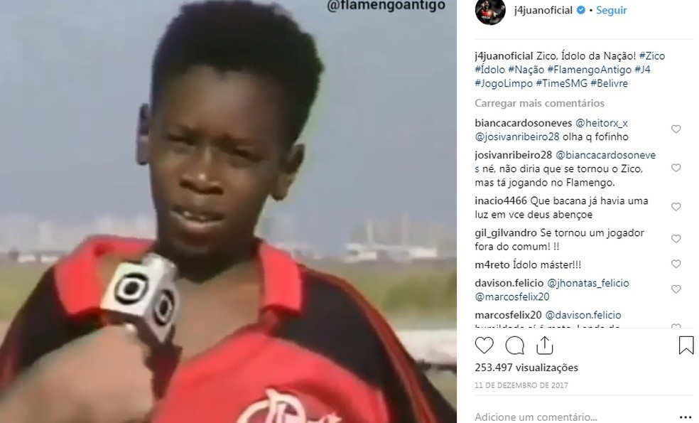 Juan, ainda criança, na escolinha do Flamengo: jogador começou na base aos 9 anos — Foto: Reprodução Instagram oficial Juan