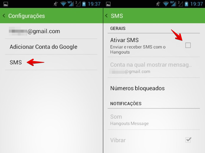 Desativando recebimento de SMS pelo Hangouts (Foto: Reprodução/Helito Bijora)