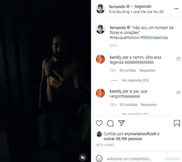 Kamilly Zor trolla o pai, Fernando Zor, que mostrou novo quarto à la 50 Tons de Cinza (Foto: Reprodução/Instagram)