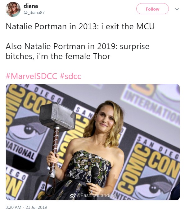 Fãs comemoram a escolha de Natalie Portman como nova Thor (Foto: Reprodução / Twitter)