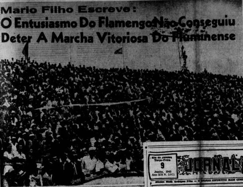 A arquibancada lotada de São Januário em recorte do "Jornal dos Sports" de 09/06/1942 — Foto: Reprodução