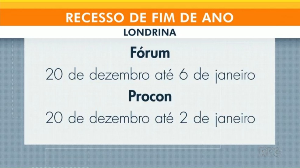 Neste período, as atividades do Fórum e do Procon são suspensas, e retornam na primeira semana de janeiro de 2022.  — Foto: RPC Londrina
