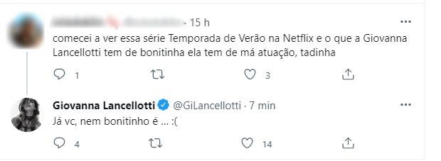 Giovanna Lancellotti rebate seguidor (Foto: Reprodução/Twitter)