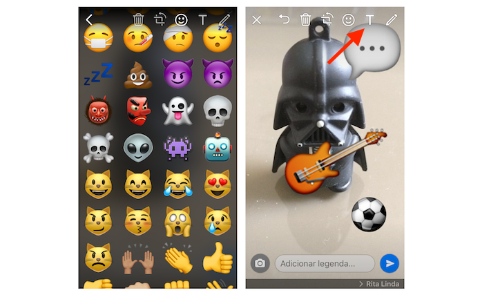 Emojis adicionados sobre uma imagem no WhatsApp para iPhone (Foto: Reprodução/Marvin Costa)