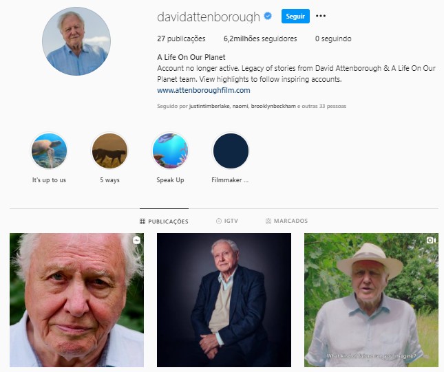 Perfil de David Attenborough (Foto: Reprodução @davidattenborough)