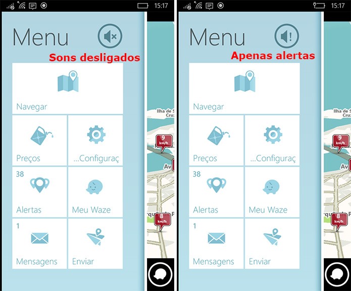 Waze para Windows Phone tem ícones que mudam de acordo com perfil selecionado (Foto: Reprodução/Elson de Souza)