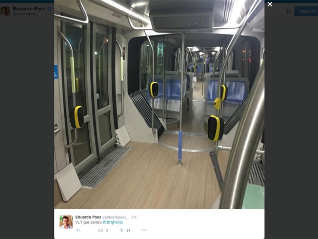 Eduardo Paes mostrou o interior do trem do VLT (Foto: Reprodução / Instagram)