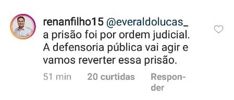 Governador Renan Filho respondeu a um seguidor sobre prisão do cabo Bebeto — Foto: Reprodução/Twitter