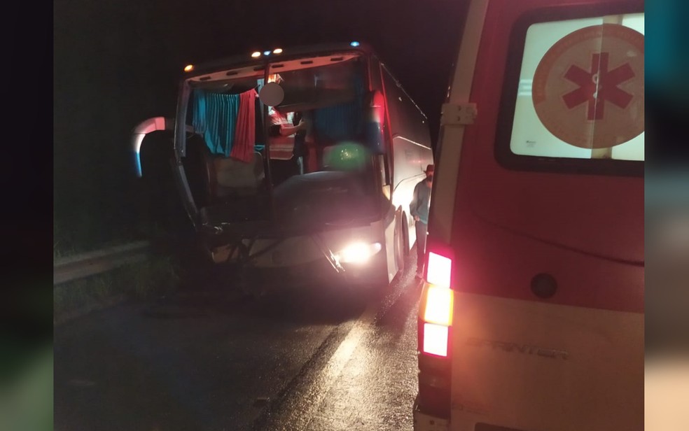 Acidente entre carro de passeio e ônibus deixa ao menos seis mortos na BR-020, em Formosa, Goiás — Foto: Reprodução/TV Anhanguera