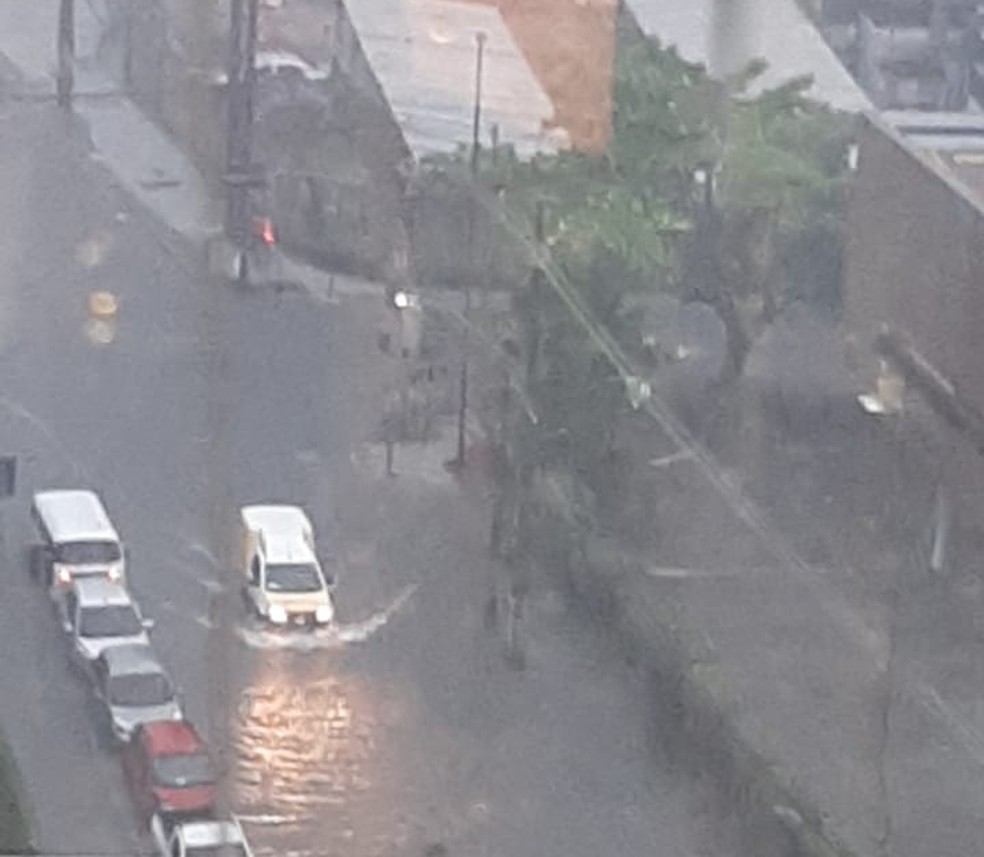 Ruas da Ilha do leite, no Recife, ficaram alagadas nesta quarta (22) — Foto: Ana Paula Câmara/WhatsApp