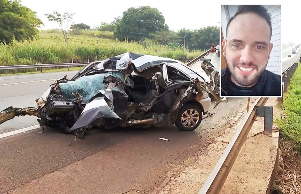 Tiago Cequeto Baldassari, de 32 anos, morreu em acidente em Araraquara — Foto: Paulinho Chiari/EPTV e Reprodução/Facebook