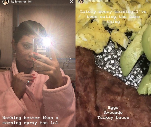 A empresária e estrela do reality show Keeping Up With The Kardashians compartilha cenas de seu café da manhã nas redes sociais  (Foto: Reprodução/ Instagram)