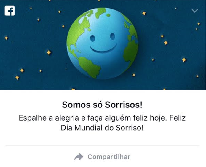 Dia Mundial do Sorriso Facebook deixa recado alegre para 