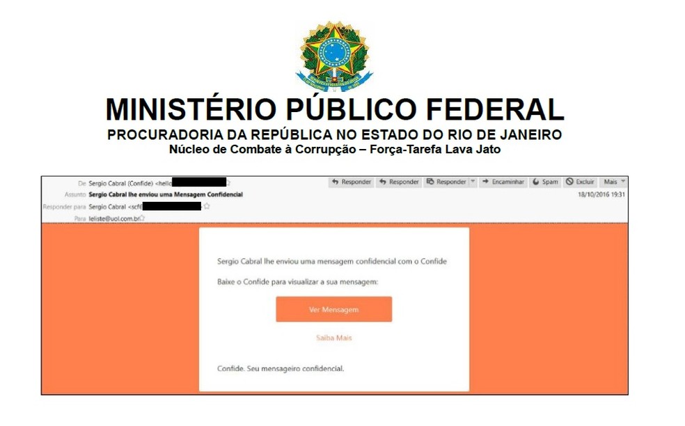 Imagem mostra mensagem de Cabral ao ex-presidente da Rio Ônibus, Lélis Teixeira, em aplicativo que deleta conversas (Foto: Reprodução)