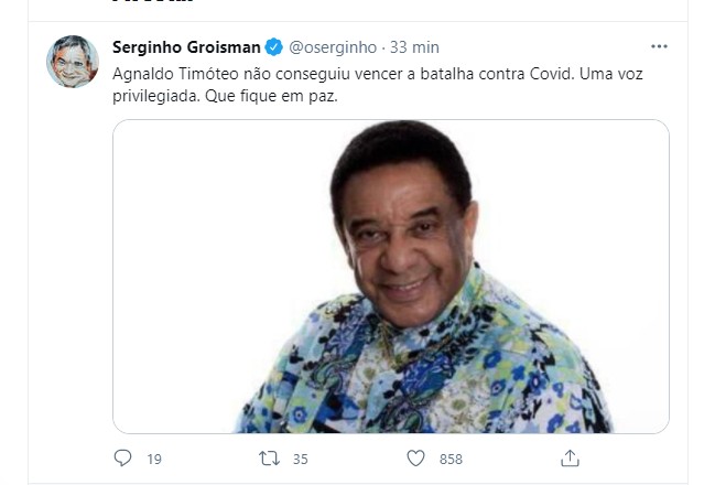 Serginho Groisman dá adeus a Agnaldo Timóteo (Foto: Reprodução Instagram)