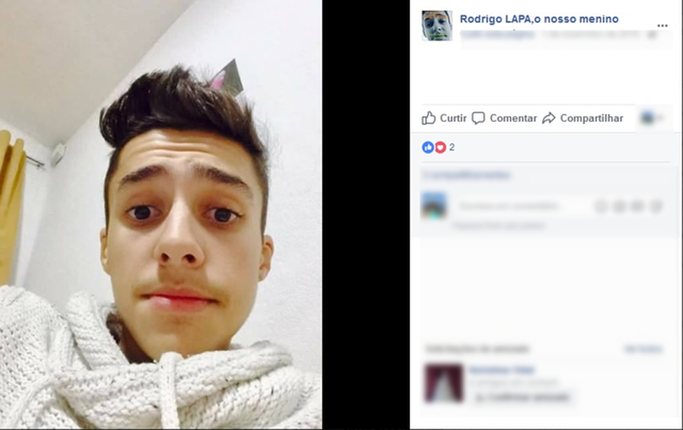 Página em rede social cobra Justiça pela morte de Rodrigo Lapa, de 15 anos — Foto: Reprodução/ Facebook