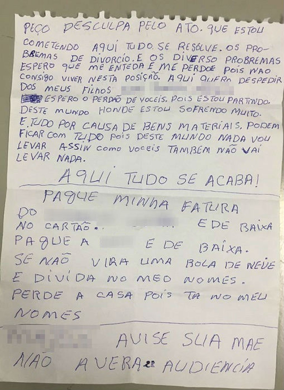 Idoso que matou a ex-mulher a tiros deixa carta de despedida com lembrete (Foto: São Roque Notícias/Divulgação)