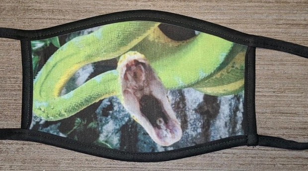 Tem até máscara com a boca de uma cobra (Foto: Reprodução/Facebook/Dogs and Dorks)