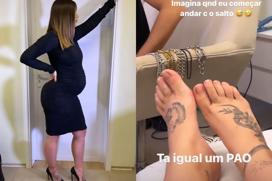 Virginia Fonseca mostra os pés inchados após usar salto na gravidez