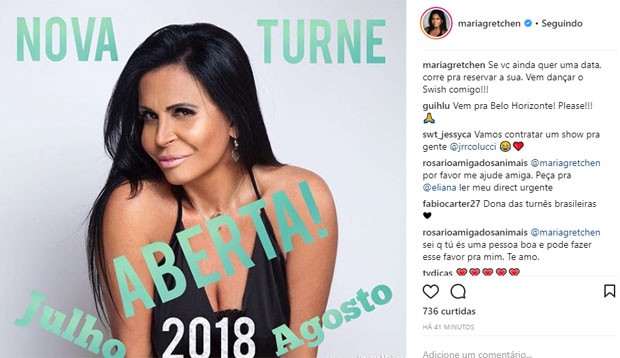 Gretchen anuncia turnê (Foto: Reprodução/Instagram)