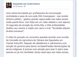 Deputado federal do PP gaúcho publicou texto se defendendo de polêmica após vídeo (Foto: Reprodução/Facebook)