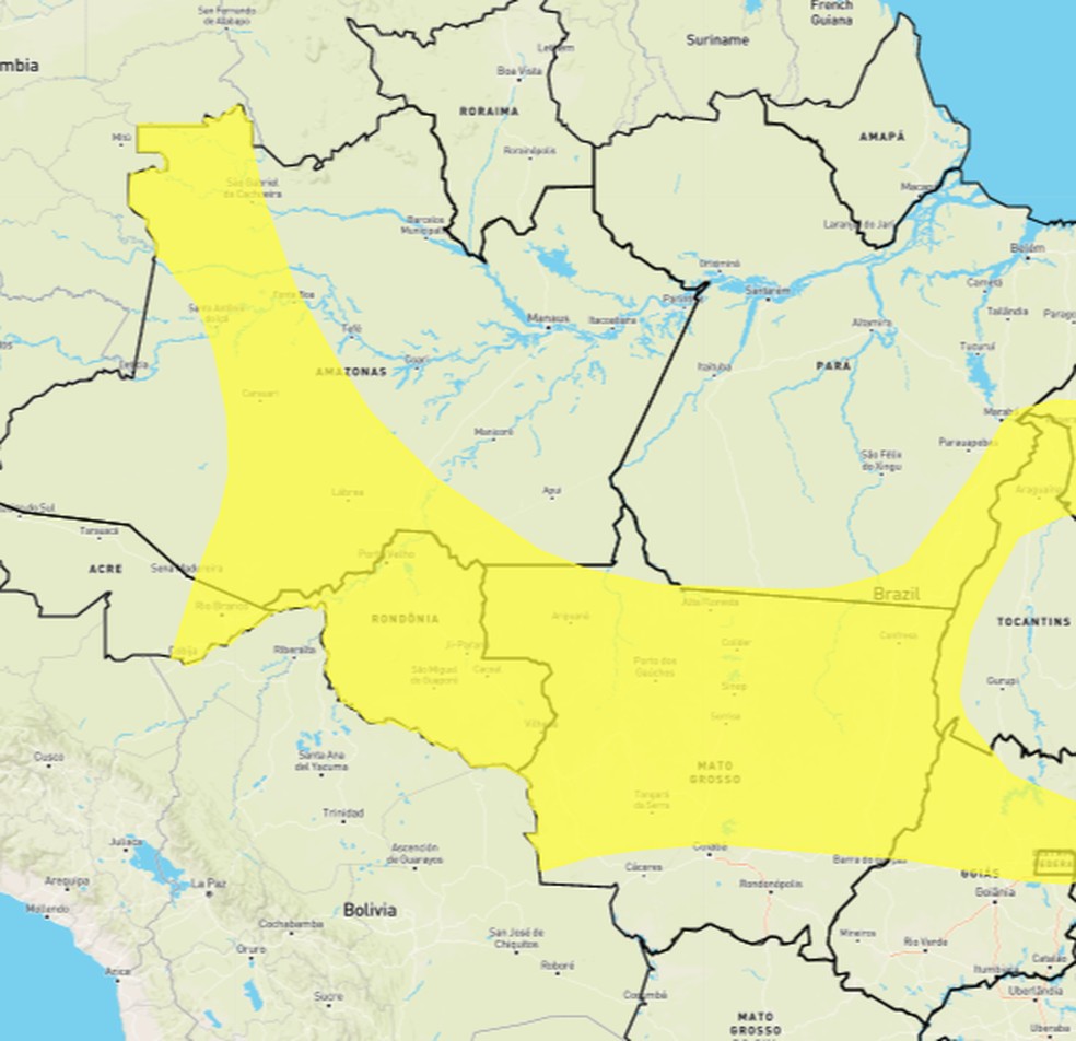 Inmet emite alerta amarelo para Rondônia neste sábado (24) — Foto: Reprodução/Inmet