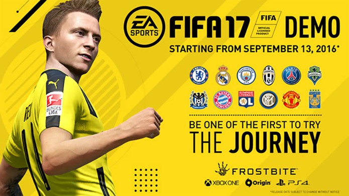Fifa 17 confirmou os 12 times que estarão em sua demo e também ressaltou a presença do modo campanha The Journey (Foto: Reprodução/FIFPlay)