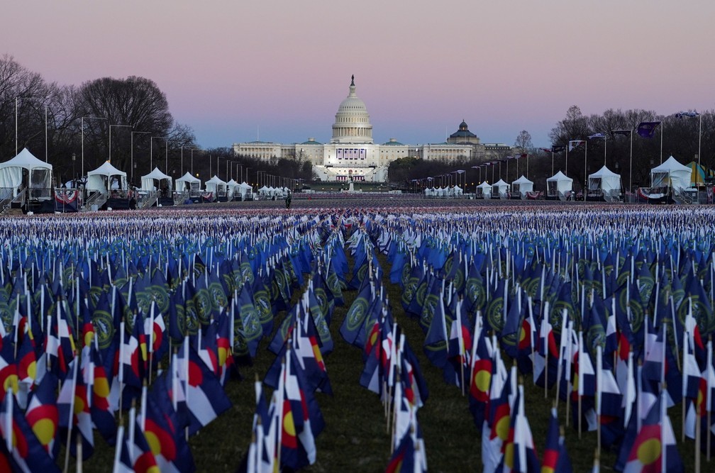 Capitólio dos EUA antes da cerimônia de posse de Joe Biden, em Washington, nesta quarta-feira (20) — Foto: Allison Shelley/Reuters