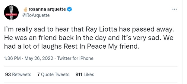 Celebrities mourn the death of Ray Liotta (Image: Playback / Twitter)