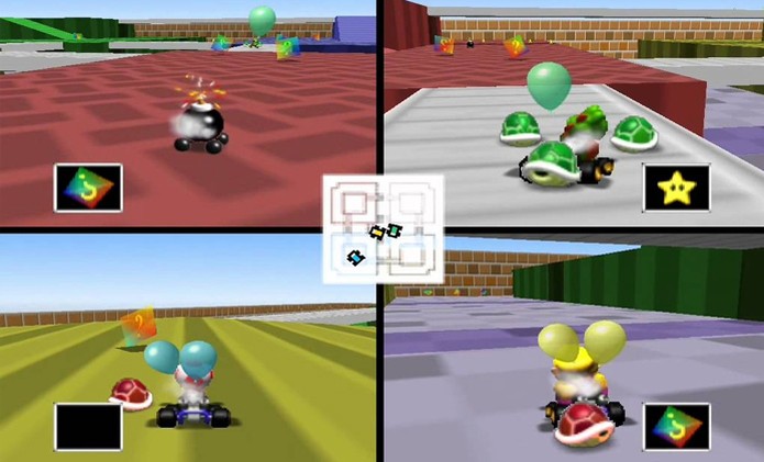 Mario Kart 64 com 4 pessoas demonstrava o potencial do Nintendo 64 para multiplayer (Foto: Reprodução/YouTube) (Foto: Mario Kart 64 com 4 pessoas demonstrava o potencial do Nintendo 64 para multiplayer (Foto: Reprodução/YouTube))