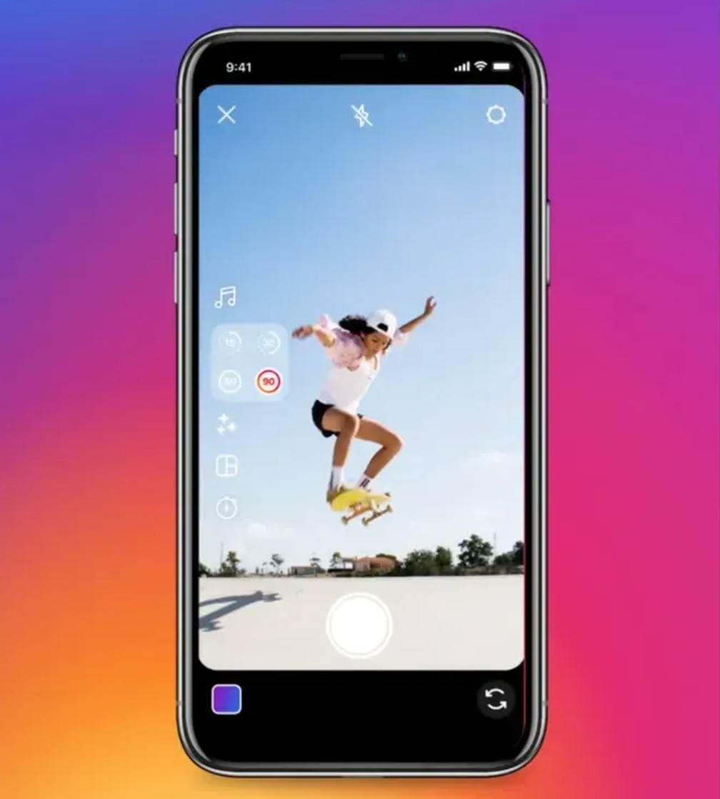 Com a possibilidade de fazer Reel de 90 segundos, Instagram quer incentivas conteúdos mais extensos. — Foto: Reprodução