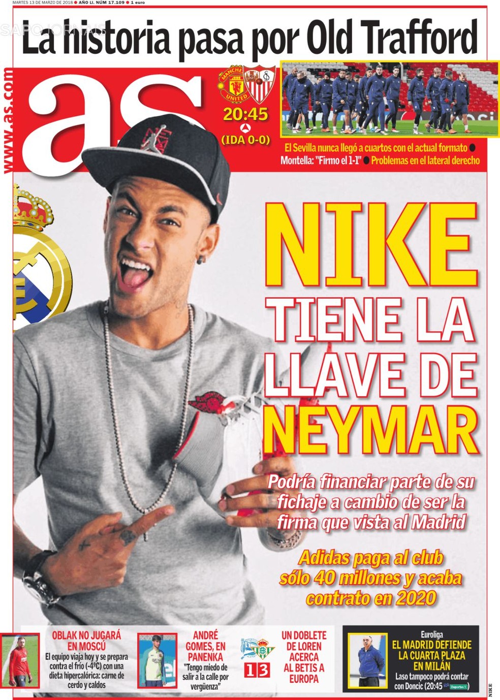 Neymar é capa do diário espanhol "AS" nesta terça-feira (Foto: Reprodução / Twitter)