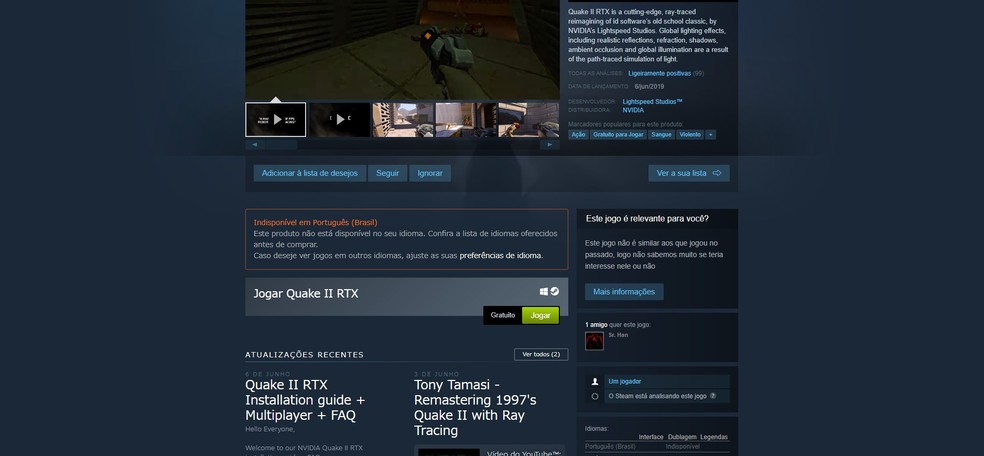 Na pÃ¡gina de download do jogo na plataforma, basta clicar em "Jogar para iniciar o download gratuito. â€” Foto: ReproduÃ§Ã£o/Bruno MagalhÃ£es