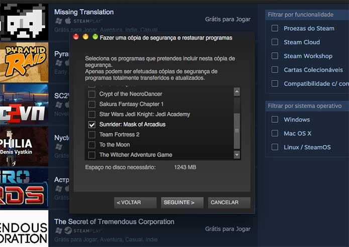 Defina o game do Steam a ser copiado (Foto: Reprodução/Felipe Vinha)