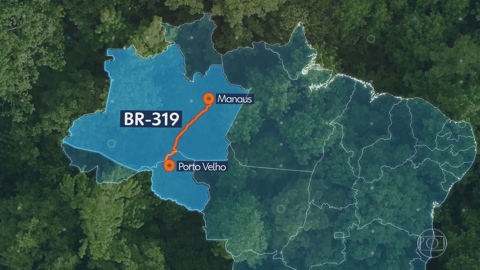 BR-319, que liga Manaus a Porto Velho — Foto: Reprodução/TV Globo