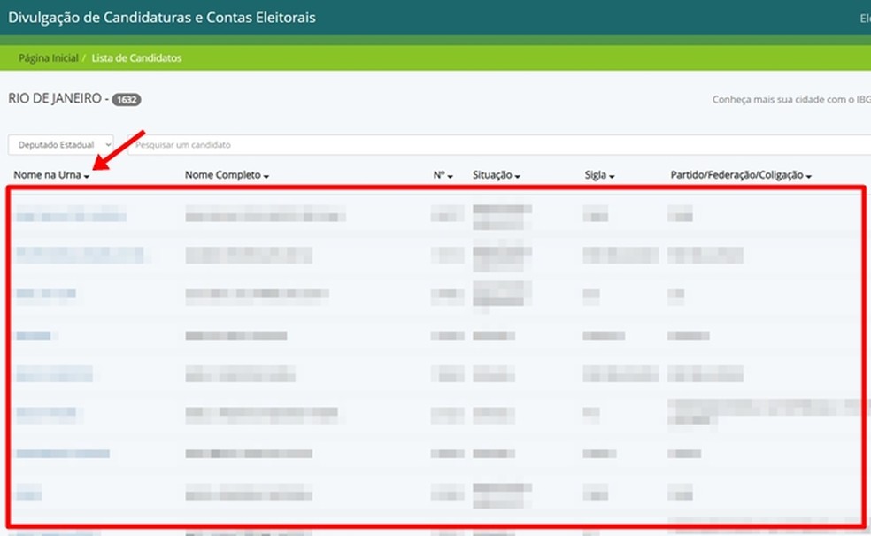 Após visualizar a relação de candidatos completa, eleitor pode selecionar um nome para acessar mais detalhes — Foto: Reprodução/Gabriela Andrade