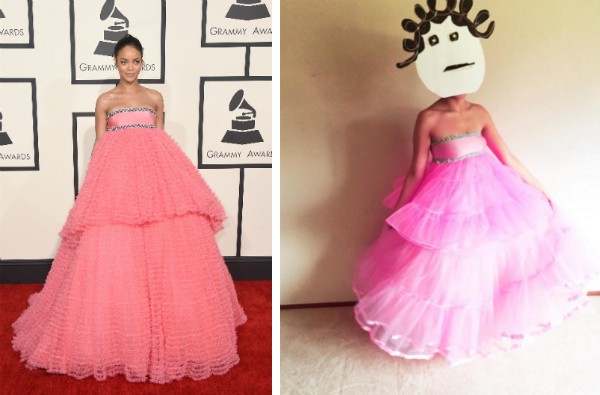 A fã estava inspirada no vestida de Rihanna no Grammy 2015 (Foto: Getty Images/Instagram)