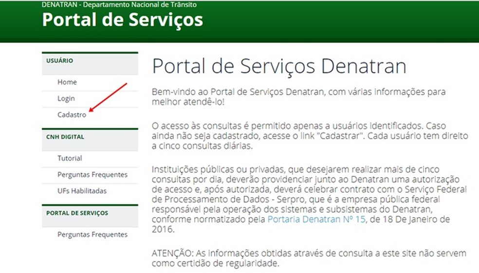 Como cadastrar a CNH Digital e ativar no Portal de ServiÃ§os (Foto: ReproduÃ§Ã£o/Mirella Stivani)