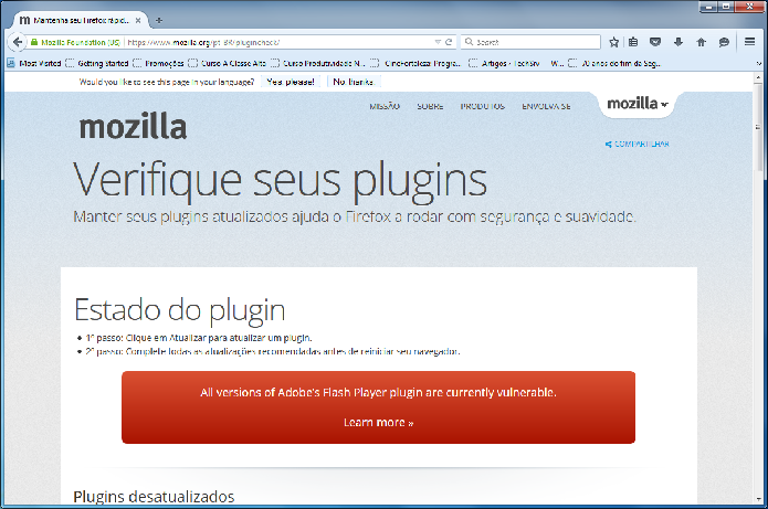 Página Plugin Check verifica se os plugins estão atualizados no Firefox (Foto: Felipe Alencar/TechTudo)