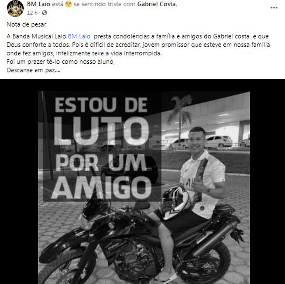 Amigos fazem homenagem a Gabriel Costa — Foto: Facebook/reprodução 