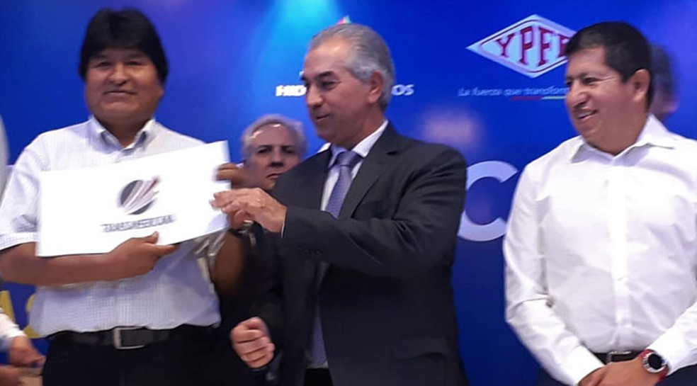 Governador Azambuja em reunião na Bolívia  — Foto: Governo do Estado/Divulgação