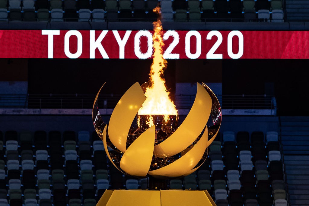 24 July 2021, Japan, Tokio: Olympia: Opening ceremony in the Olympic Stadium. The Olympic fire is burning. Photo: Swen Pförtner/dpa (Photo by Swen Pförtner/picture alliance via Getty Images) (Foto: dpa/picture alliance via Getty I)