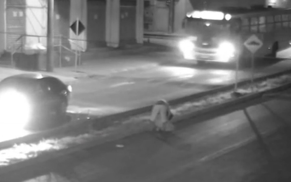 Veículo com duas mulheres e um ônibus do transporte coletivo pararam para ajudar vítima — Foto: Reprodução/TV Anhanguera
